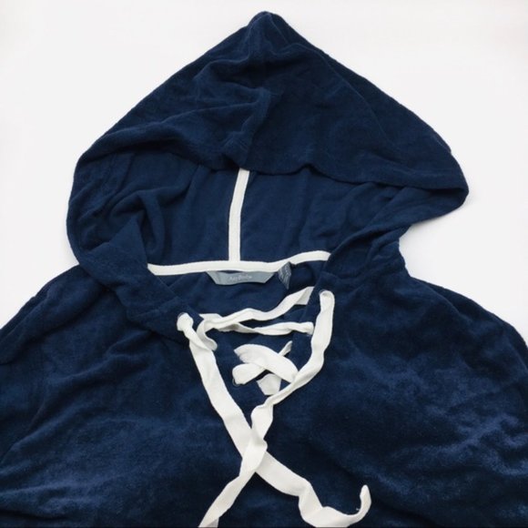AnyBody Baby Terry Lace Up Hoodie Top Navy Shirt - Picture 7 of 8